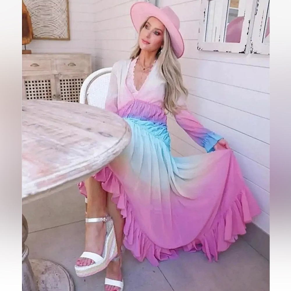 ROCOCO SAND Ciel Dress NWT White Pink Ombré M (OTR002)